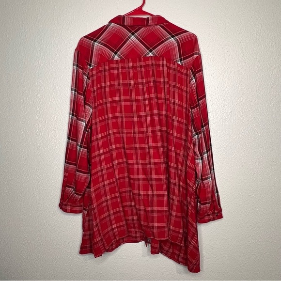 J Jill Womens 2X Red Plaid Button Up Tunic Top Long Sleeve Shirt Pockets - Picture 8 of 9